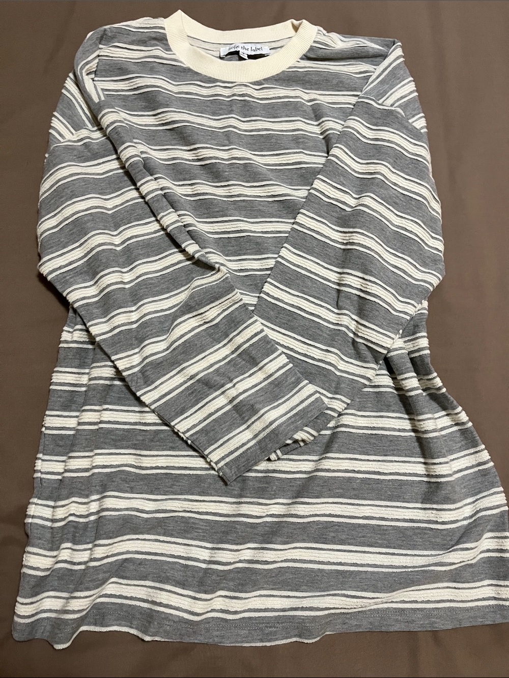 Long Sleeve Striped Tunic in Gray and Cream